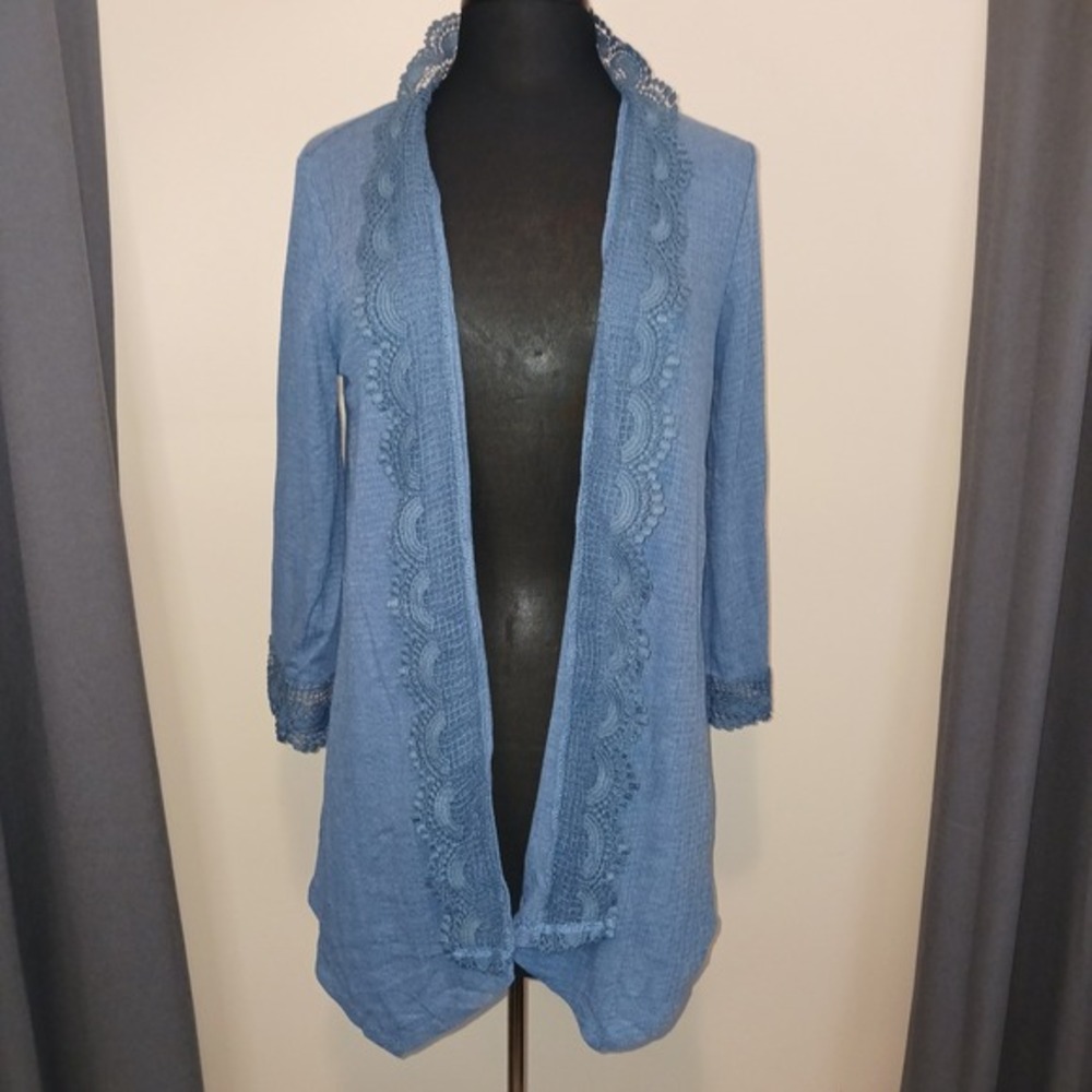 Greige Blue Cottagecore Bohemian 3/4‎ sleeve Cardigan long Sweater L
